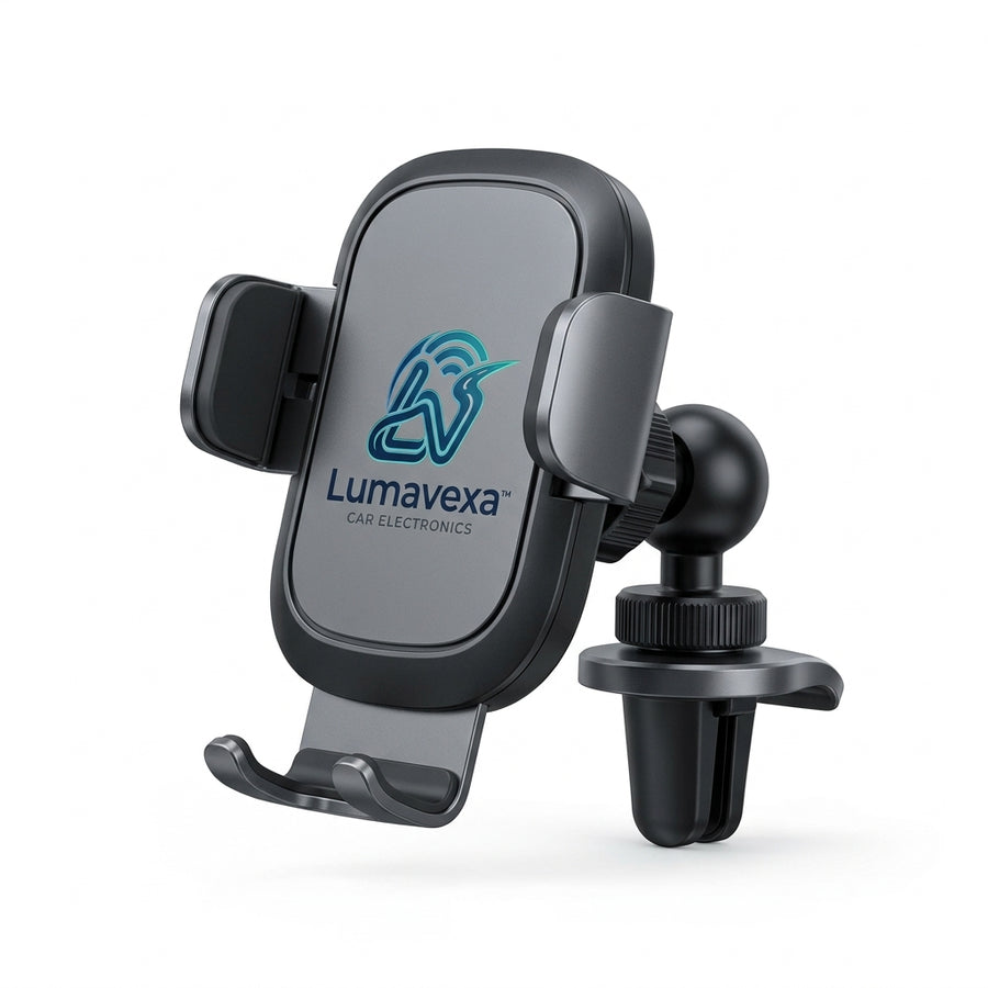 Lumavexa™ 360° Adjustable Car Phone Mount – Universal Air Vent Smartphone Holder with One-Hand Operation, Secure Vent Grip & Protective Silicone Padding