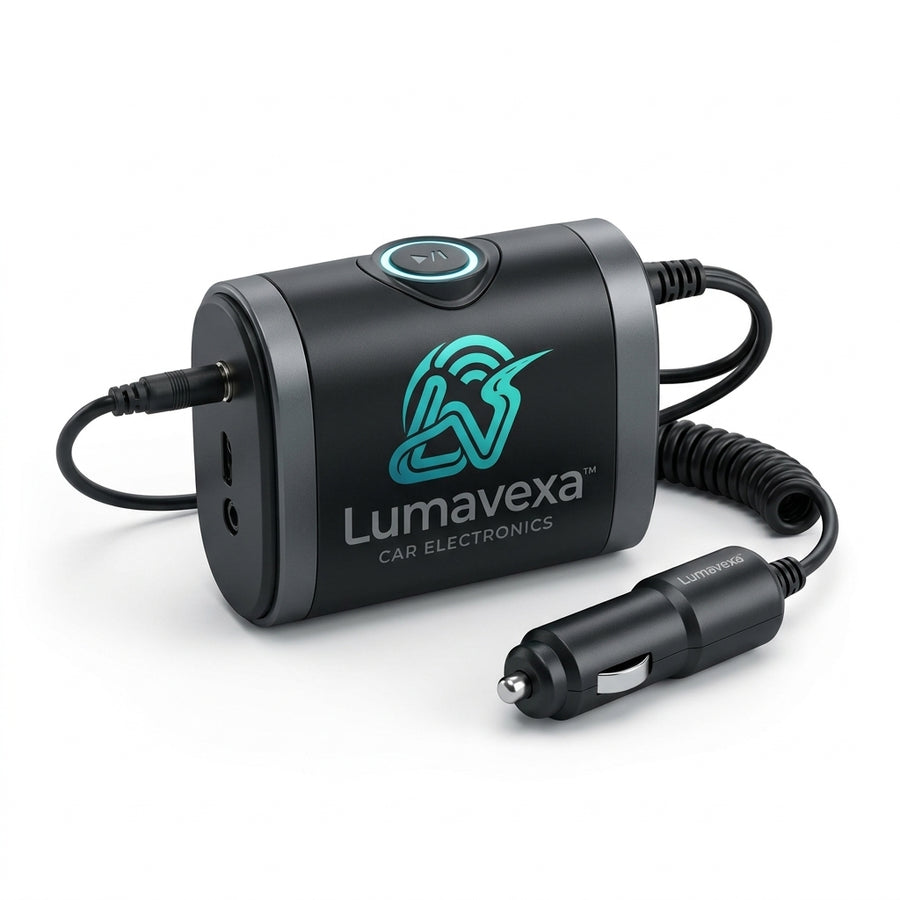 Lumavexa™ Multi-Port In-Car Power & Connectivity Hub – Compact 12V Vehicle Power Module with USB-C, USB-A Charging, Integrated Control Button & Extended Car Power Cable