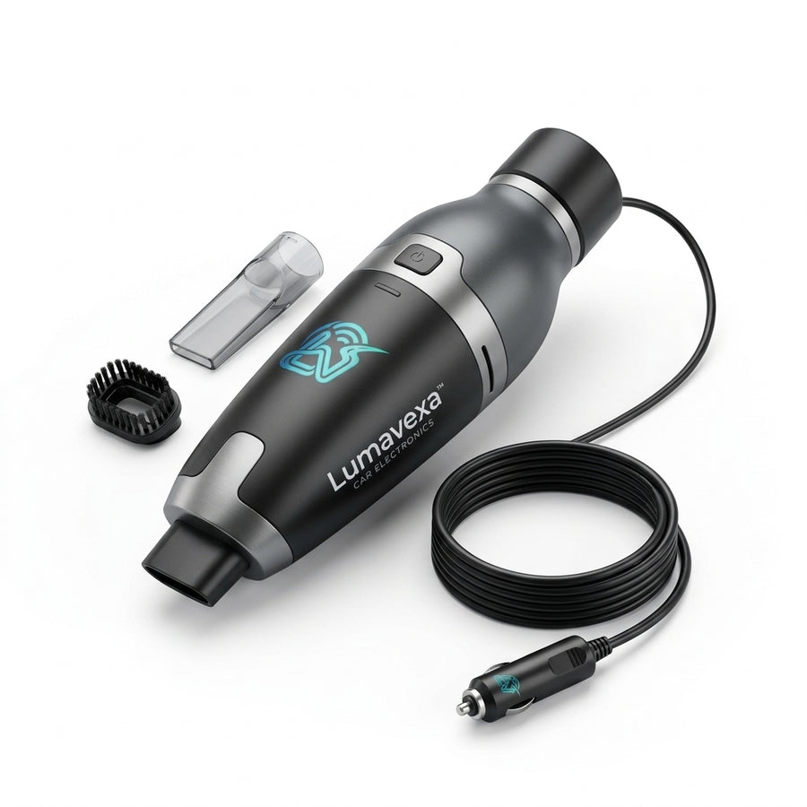 Lumavexa™ Portable 12V Handheld Car Vacuum Cleaner – Compact Auto Cleaning Vacuum with Dual Attachments, Long Power Cable, LED Status Indicator and Strong Everyday Suction